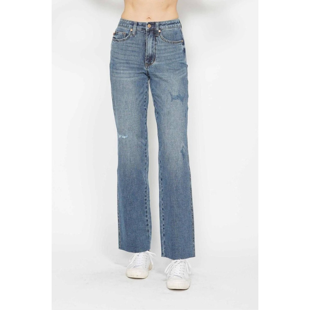 Judy Blue High Waist "Tummy Control"‎ Raw Hem Straight Jeans 88848 size 0/24